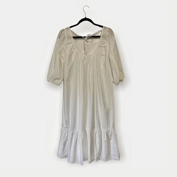 OAK + FORT 6308 Puff Sleeve White Midi Dress Size XS - Picture 8 of 9